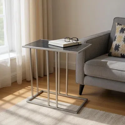 Hivvago 26" Black And Metal Marble And Iron Frame End Table In Gray