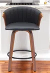 Hivvago 26" Black And Wood Brown Faux Leather With Solid Wood Swivel Counter Height Bar Chair In Black