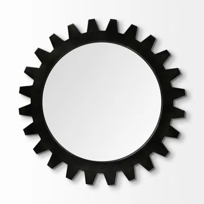 Hivvago 26" Black Cog Round Metal Frame Wall Mirror