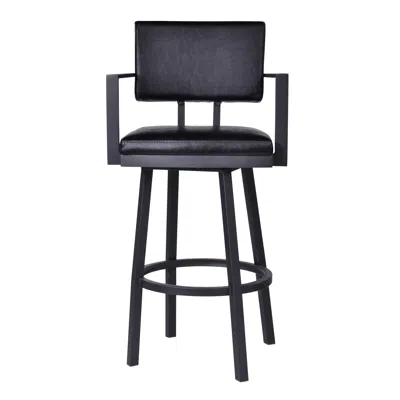 Hivvago 26" Black Faux Leather And Iron Counter Height Swivel Bar Chair In Blue