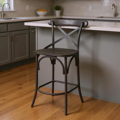 Hivvago 26" Black Solid Wood And Iron Counter Height Bar Chair