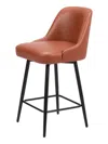 Hivvago 26" Brown And Black Faux Leather And Steel Counter Height Swivel Bar Chair In Brown