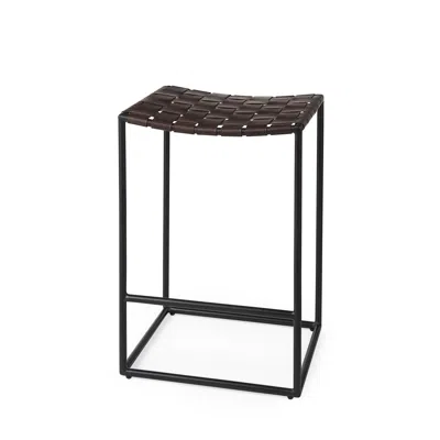 Hivvago 26" Brown And Black Leather And Iron Backless Counter Height Bar Chair
