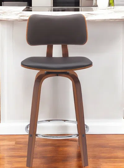 Hivvago 26" Brown And Wood Brown Faux Leather Swivel Low Back Counter Height Bar Chair