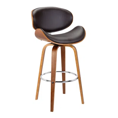 Hivvago 26" Brown Faux Leather And Iron Swivel Low Back Counter Height Bar Chair In Black