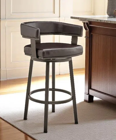Hivvago 26" Chocolate And Gray Faux Leather And Iron Swivel Low Back Counter Height Bar Chair In Brown