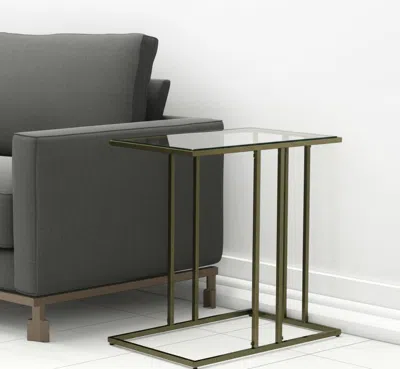 Hivvago 26" Clear And Antiqued Gold Glass And Iron Frame End Table In Green