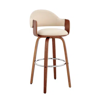 Hivvago 26" Cream And Brown Swivel Low Back Counter Height Bar Chair In White