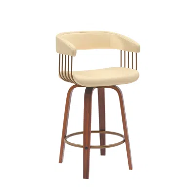 Hivvago 26" Cream And Wood Brown Faux Leather Swivel Counter Height Bar Chair In Neutral