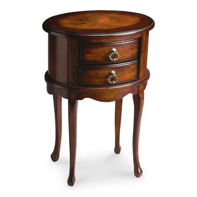 Hivvago 26" Dark Brown And Cherry Manufactured Wood Oval End Table With Two Drawers