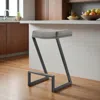 Hivvago 26" Gray And Black Faux Leather And Iron Backless Counter Height Bar Chair In Gray