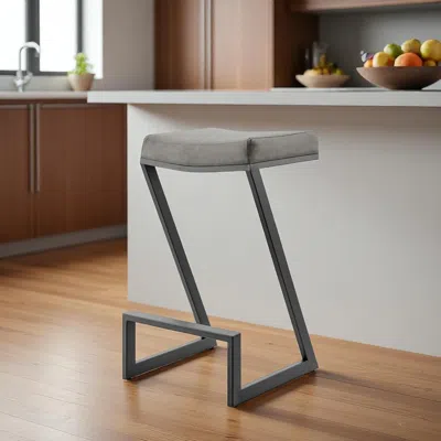 Hivvago 26" Gray And Black Faux Leather And Iron Backless Counter Height Bar Chair