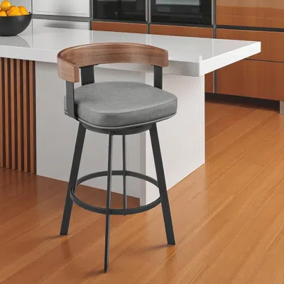 Hivvago 26" Gray And Black Faux Leather And Iron Low Back Counter Height Swivel Bar Chair