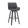 Hivvago 26" Gray And Black Faux Leather And Iron Swivel Counter Height Bar Chair In Black
