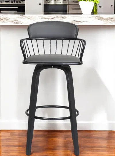 Hivvago 26" Gray And Black Faux Leather Swivel Low Back Counter Height Bar Chair