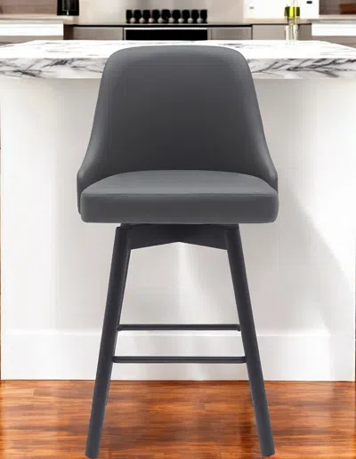 Hivvago 26" Gray And Black Faux Leather With Solid Wood Swivel Counter Height Bar Chair