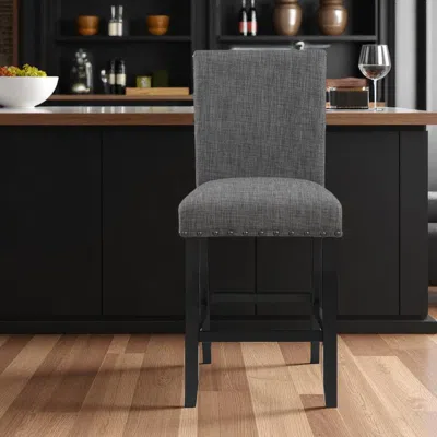 Hivvago 26" Gray And Black Wood And Fabric Counter Height Bar Chair