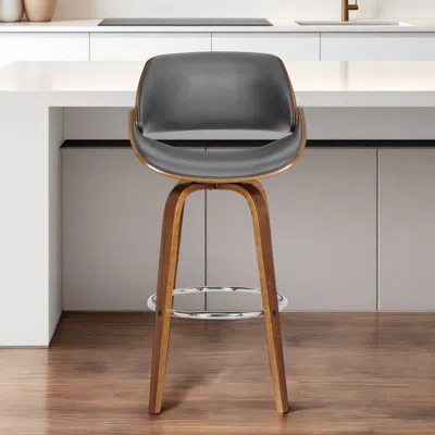 Hivvago 26" Gray And Brown Faux Leather And Iron Swivel Low Back Counter Height Bar Chair In Black