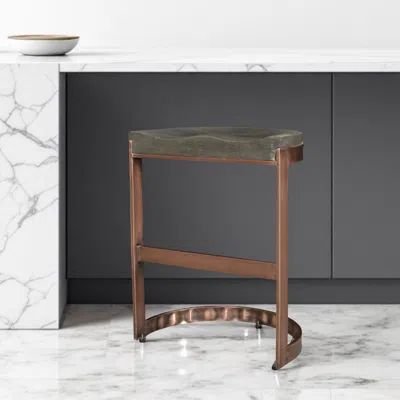Hivvago 26" Gray And Copper Solid Wood And Iron Backless Counter Height Bar Chair In Brown