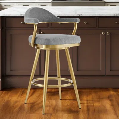 Hivvago 26" Gray And Gold Fabric And Stainless Steel Counter Height Swivel Bar Chair
