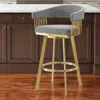 Hivvago 26" Gray And Gold Fabric And Stainless Steel Low Back Counter Height Swivel Bar Chair In Gray