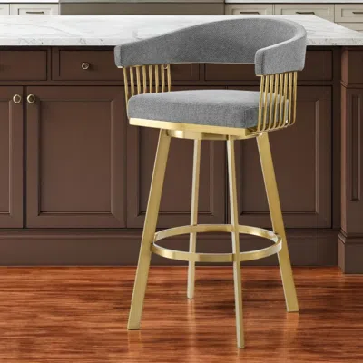 Hivvago 26" Gray And Gold Fabric And Stainless Steel Low Back Counter Height Swivel Bar Chair