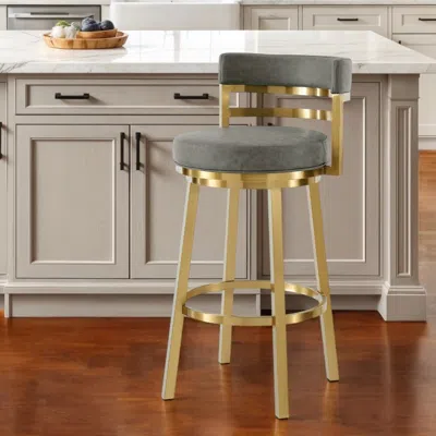Hivvago 26" Gray And Gold Faux Leather And Stainless Steel Low Back Counter Height Swivel Bar Chair