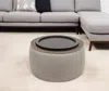 Hivvago 26" Gray And Natural Fabric And Wood Reversible Tray Top Round Storage Ottoman In Gray
