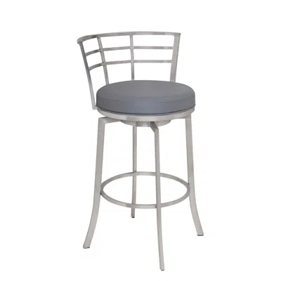 Hivvago 26" Gray And Silver Faux Leather And Iron Swivel Low Back Counter Height Bar Chair
