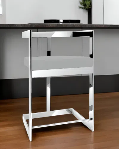 Hivvago 26" Gray And Silver Velvet And Stainless Steel Low Back Counter Height Bar Chair In White