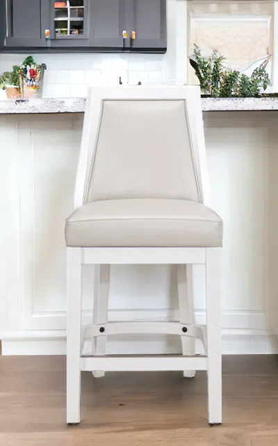 Hivvago 26" Gray And White Faux Leather And Solid Wood Counter Height Swivel Bar Chair