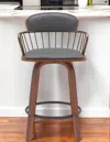 Hivvago 26" Gray And Wood Brown Faux Leather Swivel Low Back Counter Height Bar Chair In Gray