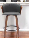 Hivvago 26" Black And Wood Brown Faux Leather With Solid Wood Swivel Counter Height Bar Chair