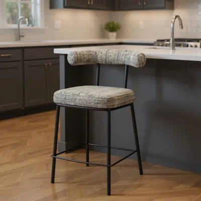 Hivvago 26" Green And Black Chenille And Steel Low Back Counter Height Bar Chair In Gray