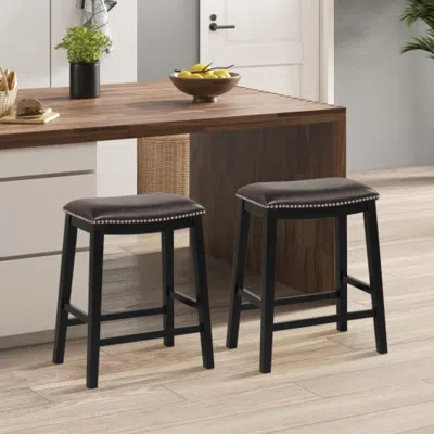Hivvago 26 Inch Counter Height Bar Stool Set Of 2 With Upholstered Seat-brown