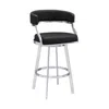 Hivvago 26 Inch Curved Seat Leatherette Swivel Barstool, Silver And Black