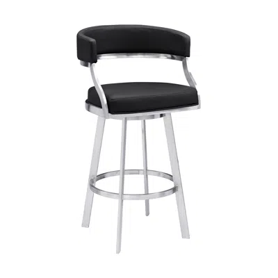 Hivvago 26 Inch Curved Seat Leatherette Swivel Barstool, Silver And Black