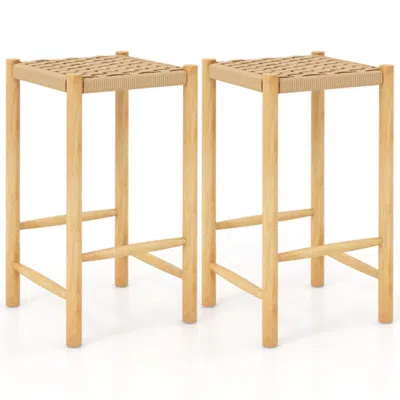 Hivvago 26 Inch Dining Bar Stool Set Of 2-natural In Neutral