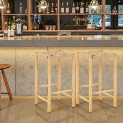 Hivvago 26-inch Dining Bar Stools With Rubber Wood Frame - Set Of 2 In Neutral