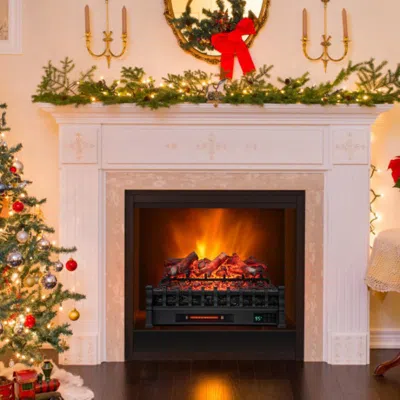 Hivvago 26 Inch Electric Fireplace Heater With Remote Control And Realistic Lemonwood Ember Bed-black In Pink