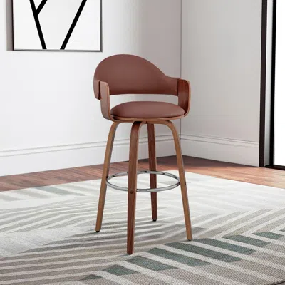 Hivvago 26 Inch Leatherette Barstool With Curved Cushioned Back, Brown