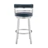 Hivvago 26 Inch Leatherette Counter Height Barstool, Silver And Blue