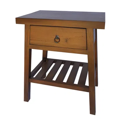 Hivvago 26 Inch Side Table, Classic Look, Drawer, Slatted Shelf, Modern Wood Brown