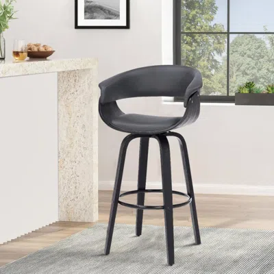 Hivvago 26 Inch Swivel Faux Leather Barstool With Curved Open Back, Gray