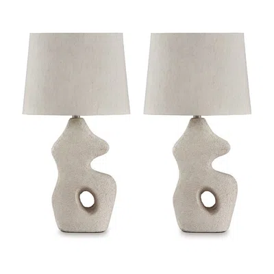 Hivvago 26 Inch Table Lamp Set Of 2, Beige Sculptural Base, Empire Fabric Shade