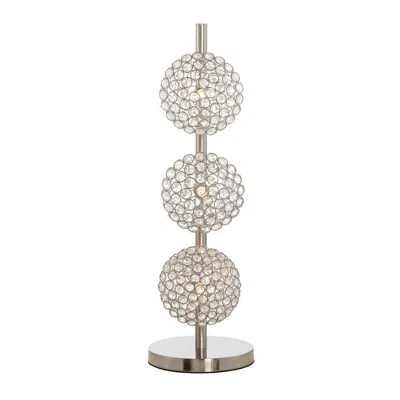 Hivvago 26 Inch Table Lamp With 3 Crystal Rounds Shades, Sand Chrome Finished Metal In Neutral