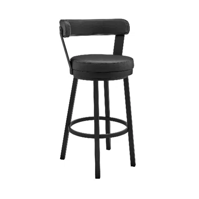 Hivvago 26 Inch Vegan Faux Leather Round Swivel Counter Stool, Black