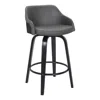 Hivvago 26 Inch Wooden And Leatherette Swivel Barstool, Black And Gray In Black