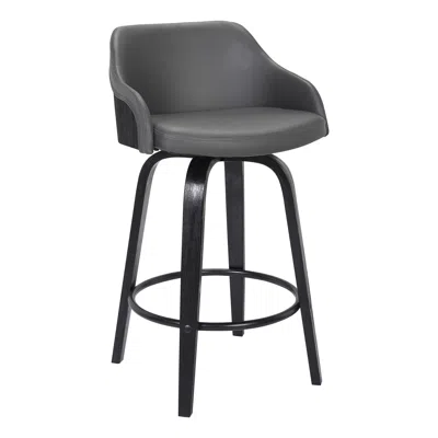 Hivvago 26 Inch Wooden And Leatherette Swivel Barstool, Black And Gray