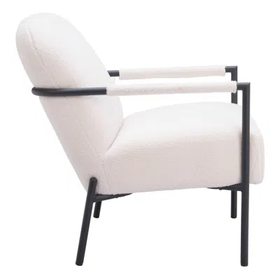 Hivvago 26" Ivory And Black Faux Shearling And Upholstered Arm Chair In White